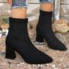 Fashion 2024 Hot Sale Ladies Shoes Ankle Women's Boots Plus Size Knitted Boots Women Pointed Toe Slip On High Chunky Heels Women Shoes
