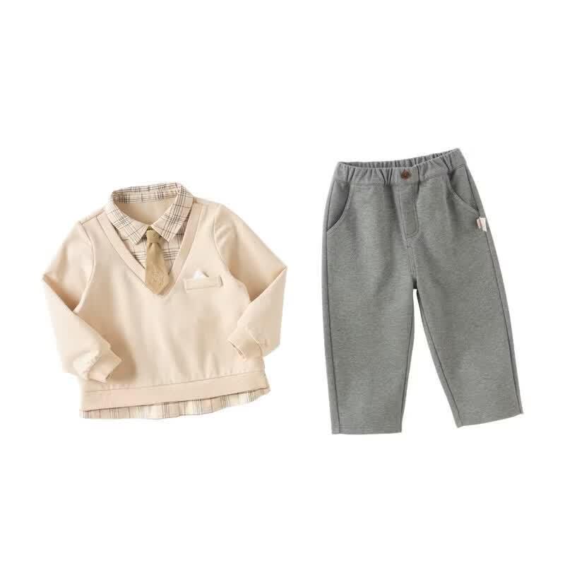 DAVE&BELLA Boys' Academy Style Faux Two-Piece Sweatshirt & Pants Set