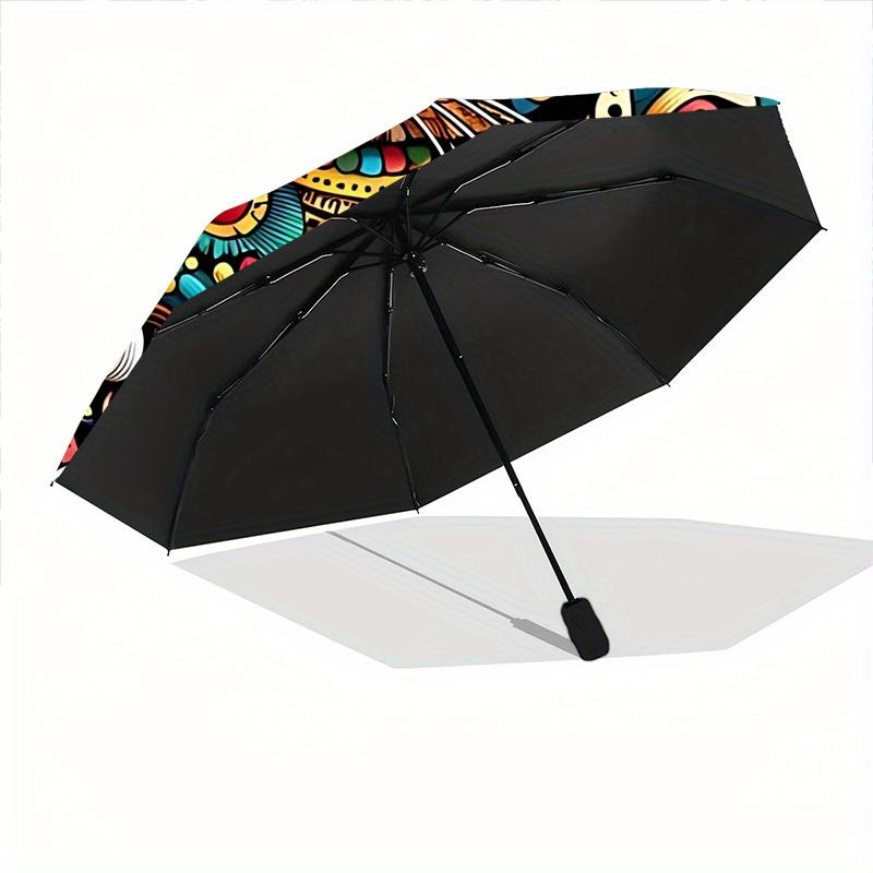 1pc Cat Mandala Automatic Folding Umbrella, 8-Rib Sturdy Canopy, Portable Travel Umbrella for Outdoor Use,105