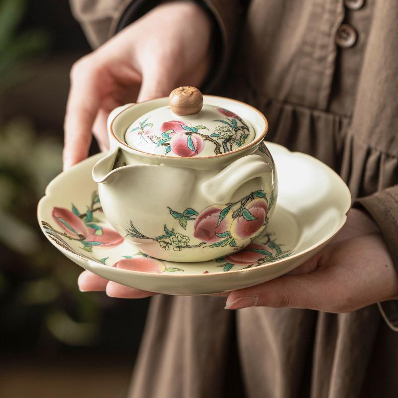 Ru Pec Pastely Devět Broskví Úchopová Konvička Keramická Kung Fu Čajová Sada Čajová Konvička Domácí Kreativní Nepálí Filtr Jedna Konvička