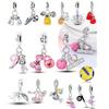 Charms Bead 925 Silver Pink Heart Basketball Fit Bangle Bracelet Necklace DIY Jewelry
