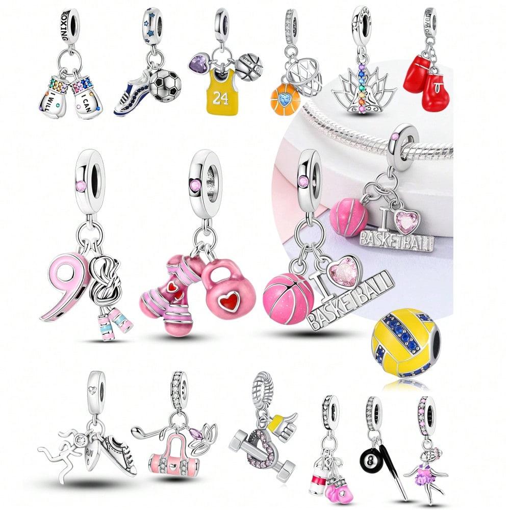 Charm Copper Colors Pink Heart Basketball Bead For Original Bracelet Diy Beads Charms Jewellery Making Gift For Women Styfne