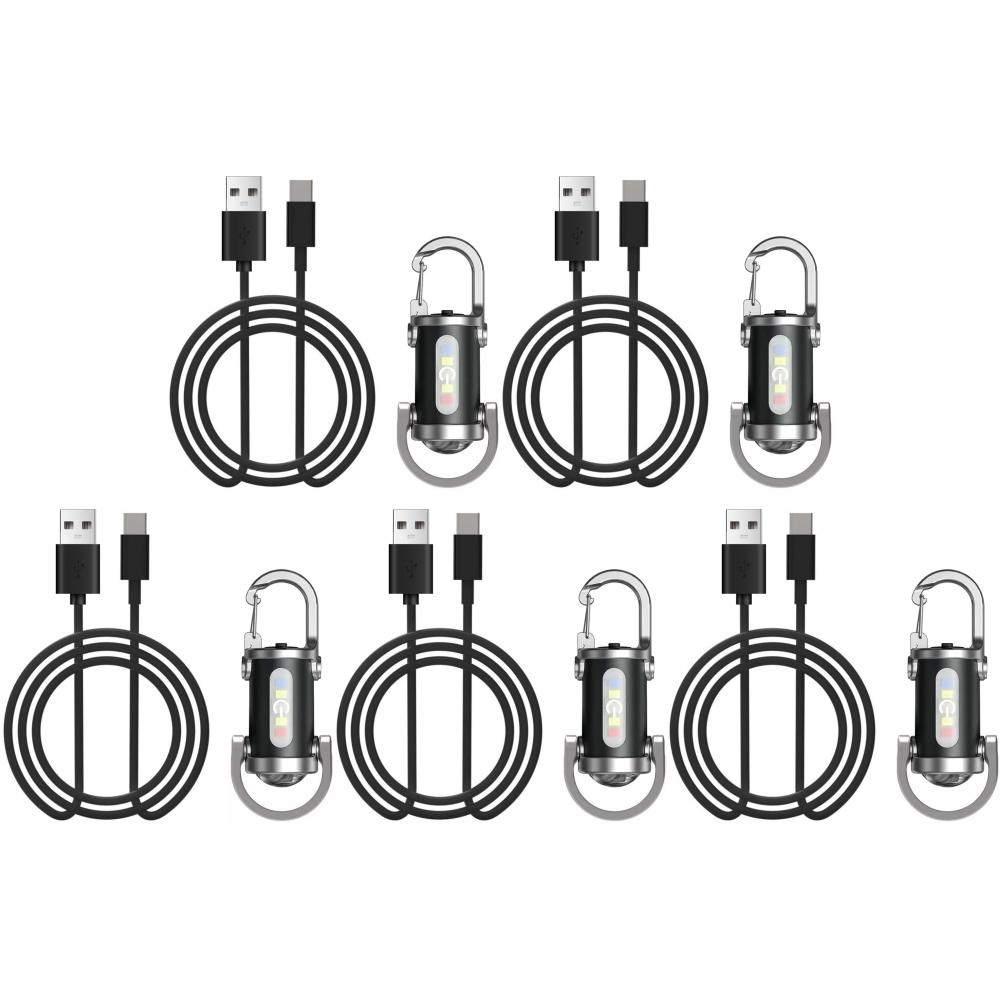 2/5Pcs 1200LM Super Bright Mini Keyring Torch IP66 Waterproof LED Torch Key Ring Torch with Type-C Charging Cable Pocket Lamp