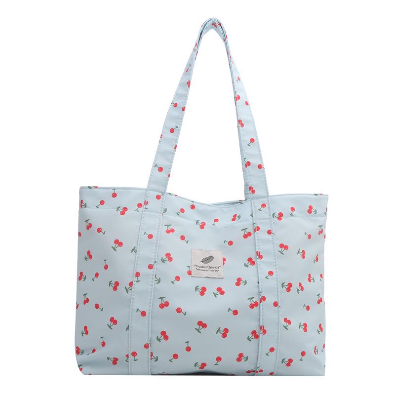 Stylish Cherry Print Tote Bag - Large Capacity Floral Shoulder Bag for Women, Summer 2025 Collection