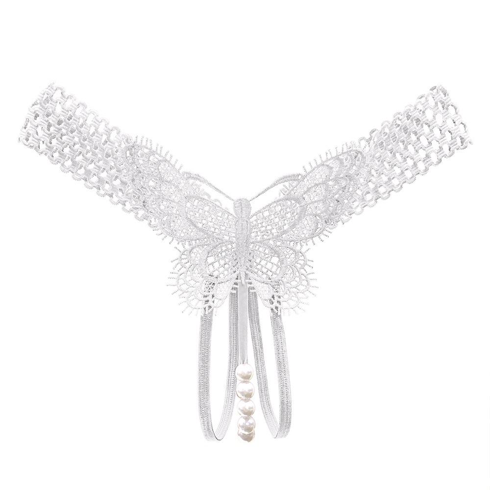 Ecstasy Royal Sister Temptation Hollowed-out Sex Panties Women's Hot Perspective Butterfly Embroidery Flirting Beaded Open Crotch Thong