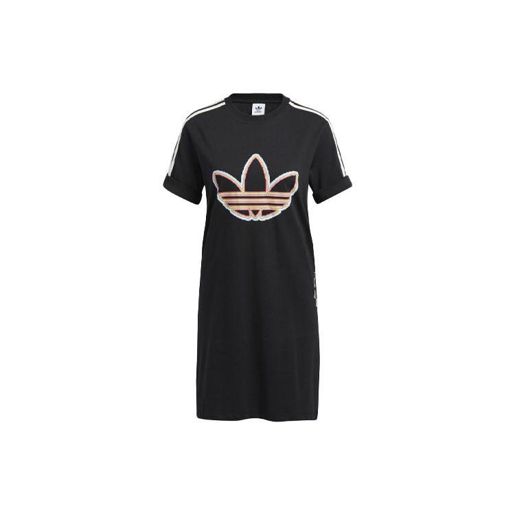 

Adidas Оригинальное Полосатое Повседневное Спортивное Платье-Свитер с Круглым Вырезом с Коротким Рукавом Женское платье Черное H43973 34