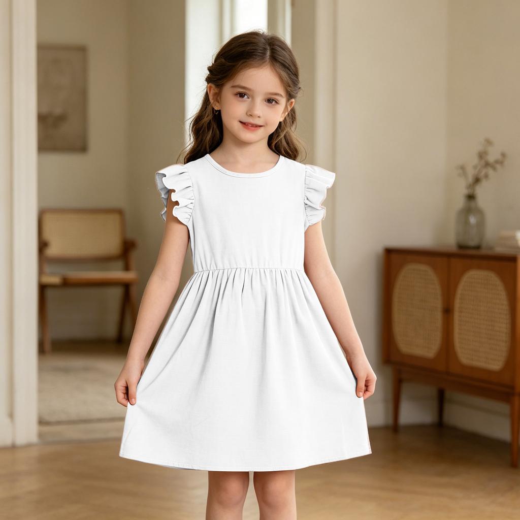 Girls' Linen Dress - Summer Breathable Casual Sundress