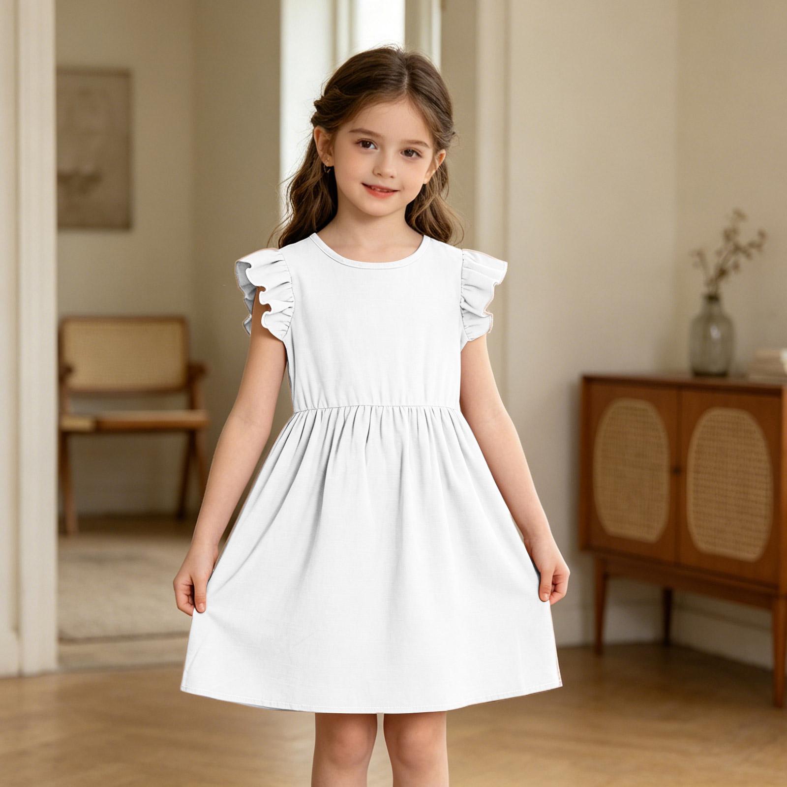 

Girls Linen Dress - Summer Breathable Casual Sundress 160 білий