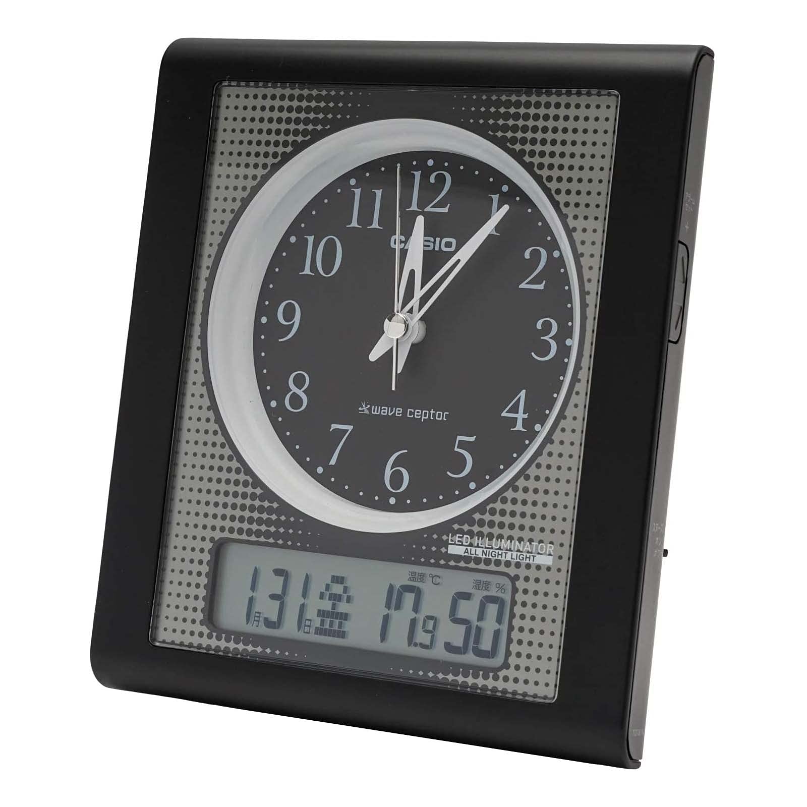 CASIO Alarm Clock, Radio-Controlled, Analog, Always-On, Temperature, Humidity, Calendar Display, Black, TQT-351NJ-1JF, 16.0 x 13.7 x 8.7 cm