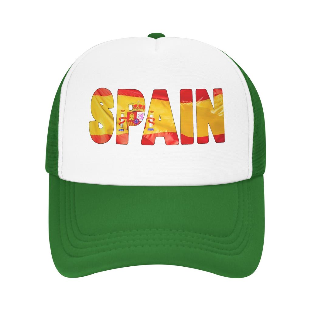 SPAIN Flag Sun Hats Trendy FeUnisex Unisex Mesh Trucker Hat Breathable Print Outdoor Gym Snapback Cap Gift Idea