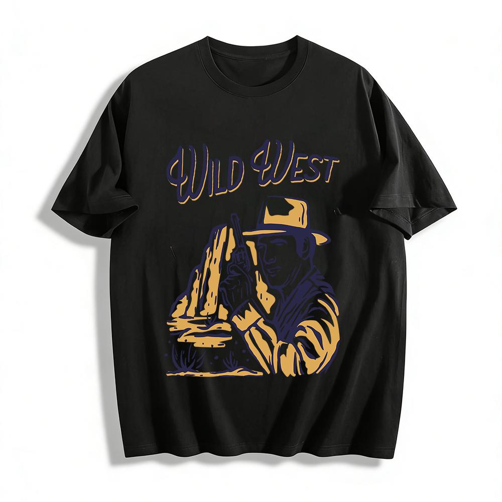 Wild West Cowboy Print Vintage Casual Top Pure cotton T-shirt XXS