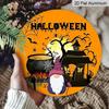 2D Flat Aluminum Decorative Plaques and Ornaments Sign, Halloween Hanging Plaque with Witch Gnome, Haunted House, Cauldron, Pumpkin and Bat Design