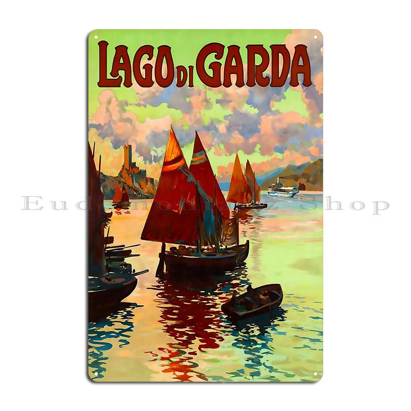 Озеро Комо Озеро Гарда винтажный туристический плакат Озеро Гарда Италия Винтажный Минималистичный Ретро Путешествия Металлическая Настенная Пещера Жестяная Табличка Плакат 20x30cm