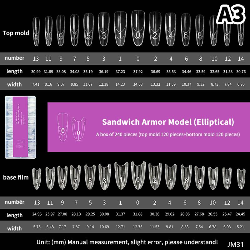 Sandwich Dual Nail Forms 240Pcs 15Size Extensions-Dual Forms Coffin Oval Almond Nail Forms Top Mold Bottom Mold Extensions