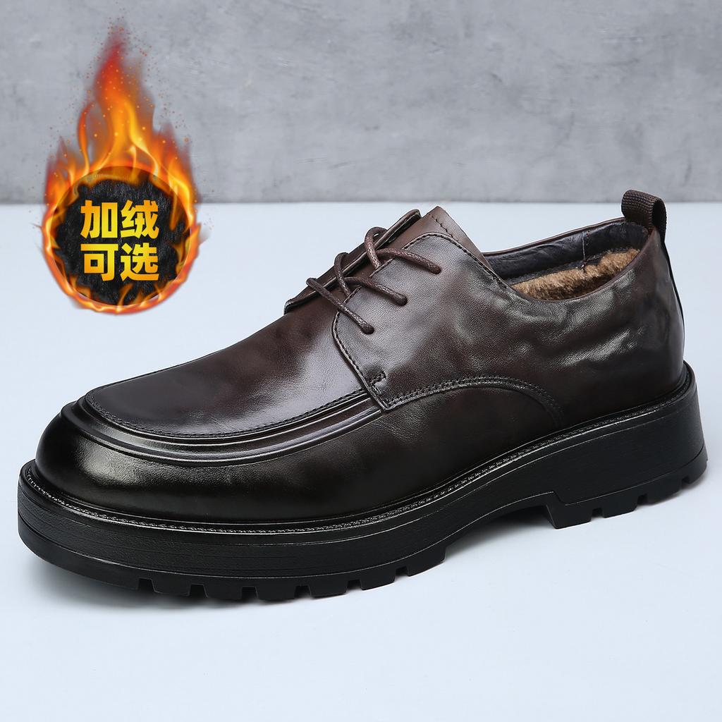 Echte Leder Plateau-Schuhe für Herren Herbst Winter Warm Business Casual Schuhe Mann Hohe Qualität Mode Anzugschuh Männlich