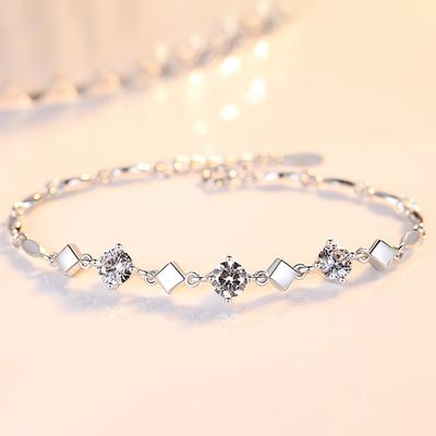 Armband aus S925-Sterlingsilber mit eingelegtem Rhombus-Zirkon, japanisches und koreanisches Damen-Armband, geometrisch, quadratisch, einfacher Handschmuck