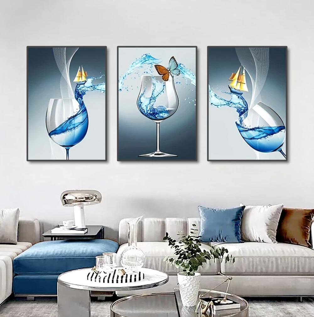 Abstrakcyjny kieliszek do wina Wall Art wydruki na płótnie luksusowy Design jadalnia plakaty malarstwo do salonu dekoracje ścienne do domu