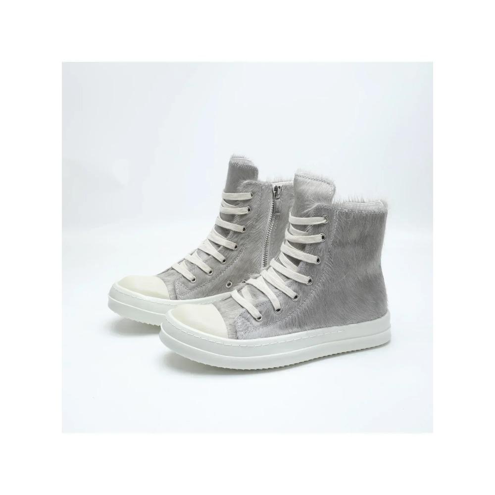 Rric Designer Trend Men's and Women's Leather Horse Hair High-top Shoes Lovers Fashion Casual Shoes Fashion  Female Shoes