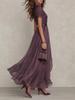 New Style Purple Gradient Long Dress with High Neck Lace Patchwork Flowy Chiffon Evening Gown