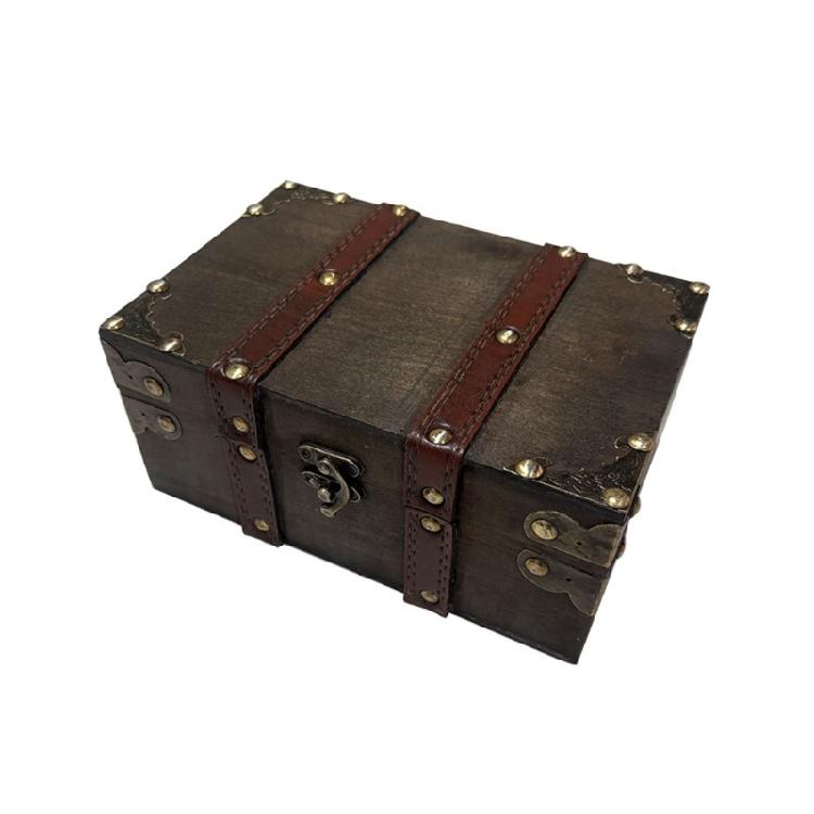 Lockable Wooden Trinket Box with Lock Antique Style Storage Chest for Jewelry Photos Props Display Keepsakes Organiser