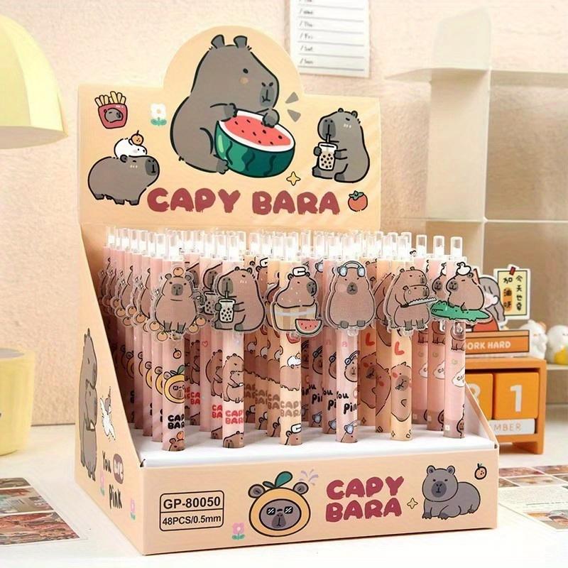 12pcs 0.5mm Brown Capybara Doll Acrylic Patch Press Pen Cartoon Shape Neutral Pen Creative Student Stationery Black Back To School Season