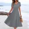 Women's Summer Casual Fashion Print Pocket Short Sleeve V-Neck Swing Dress