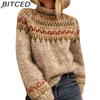 Women's High-Neck Color-Blocked Oversized Fashion Pullover Sweater