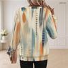 Women Plus Size Round Neck Long Sleeve Ribbed Cuffs Geometric Printed Sweatshirt