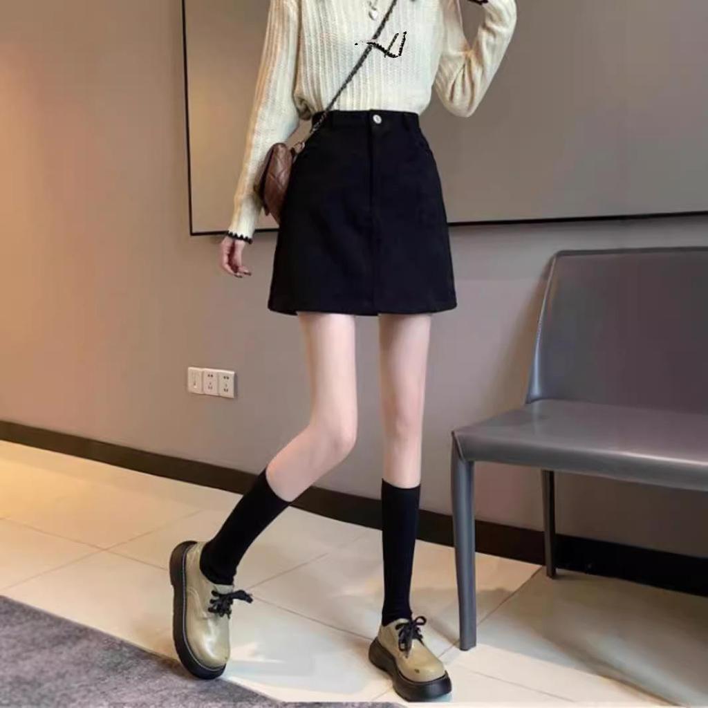 2024 Autumn/Winter Women's Corduroy High Waist Bodycon A-line Midi Skirt, Slimming and Petite Fit