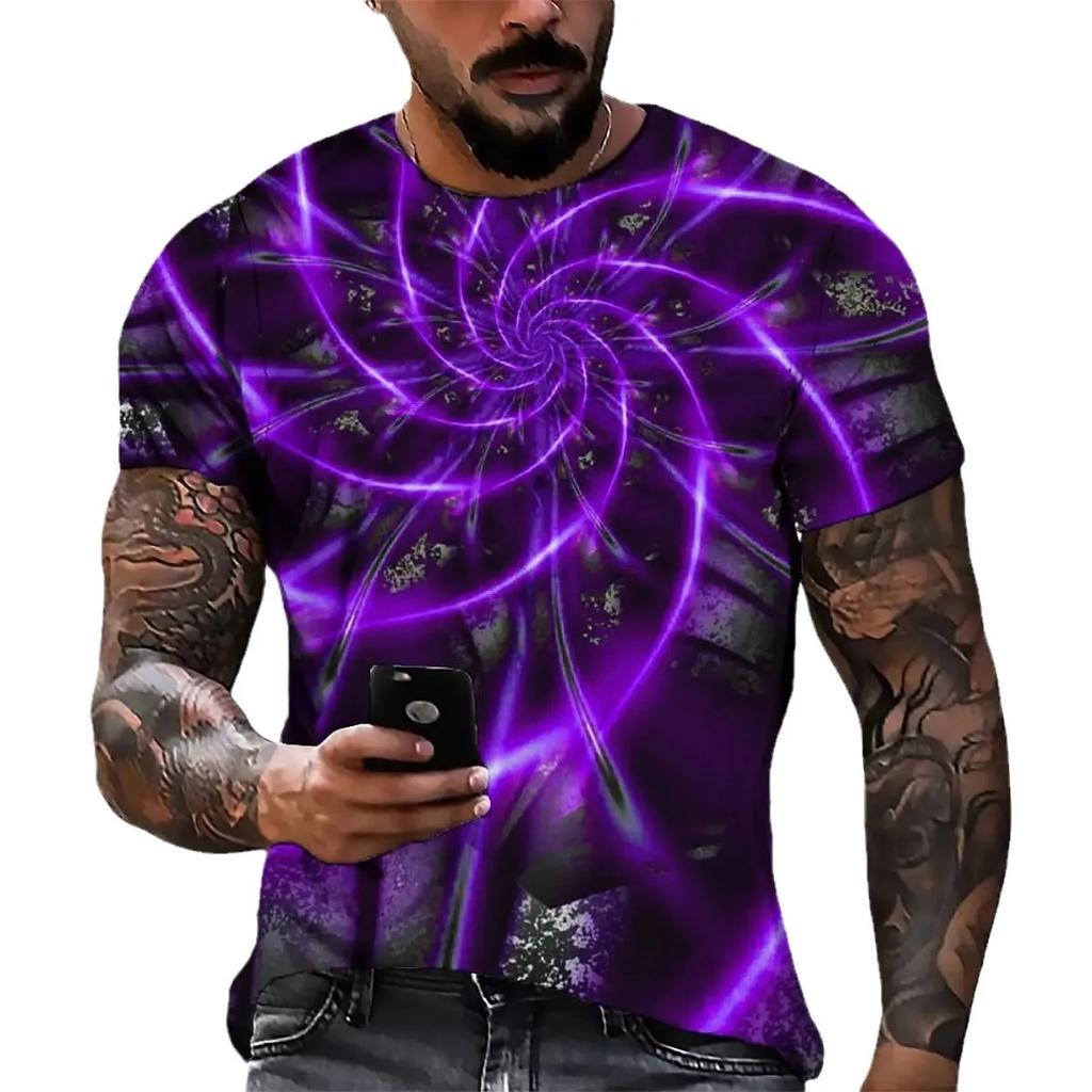 Summer Men's T-Shirt 3D Effect Printed Short Sleeve Crew Neck Casual Breathable Fashion Streetwear round Neck T-Shirt