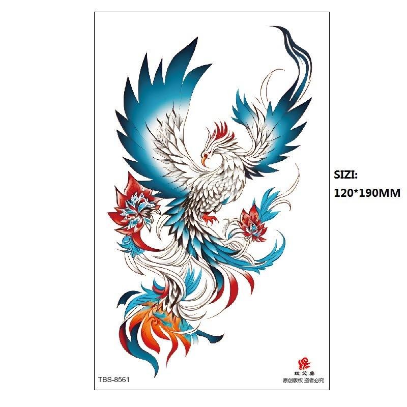 Hand Painted Original Color Flower Fox Phoenix Women'S Simulated Tattoo Water Transfer Tattoo Sticker