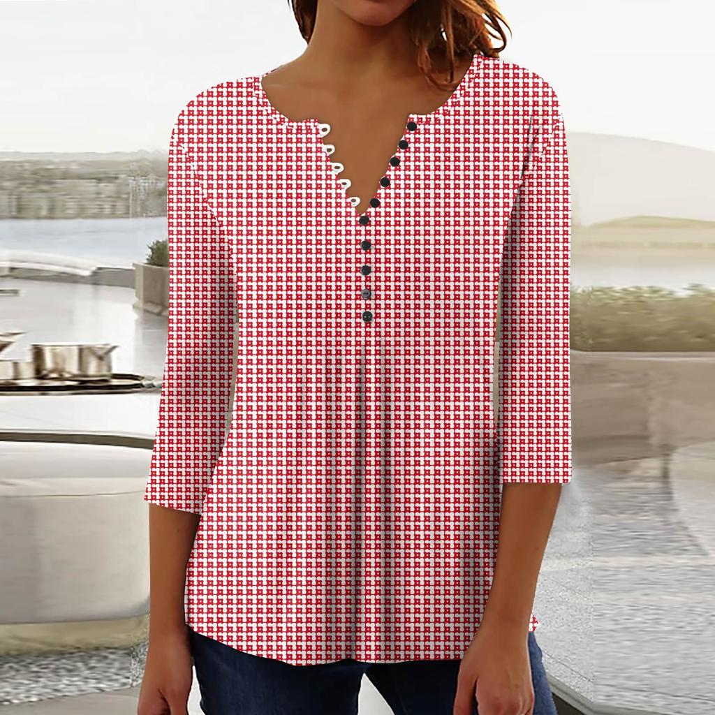 Women's Fashion Casual Pullover T-Shirt 3/4 Sleeve Printed Top