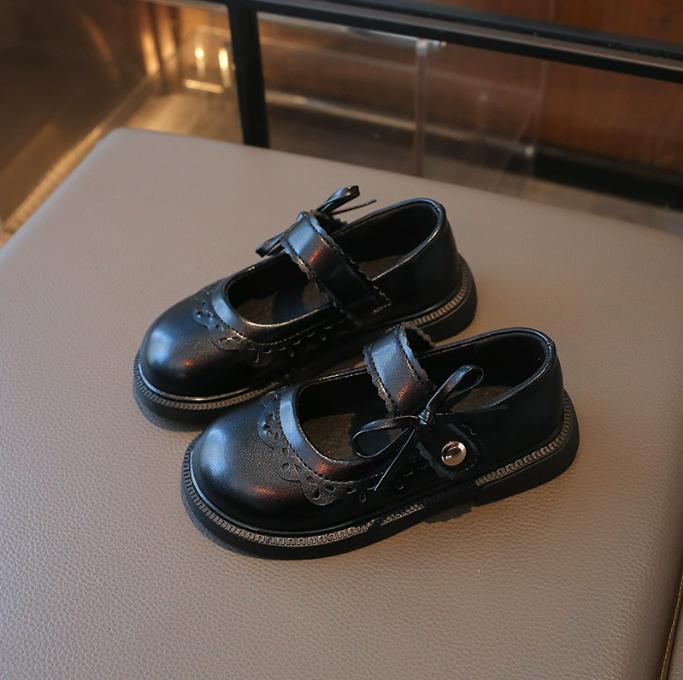 New Kids Mary Jane Shoes Spring Girls School Uniform Shoes Toddler Bow Decor Children Leather Shoes Non-Slip Platform Sole