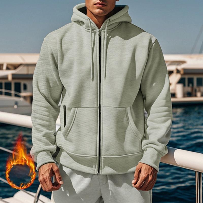 Sweat à capuche unicolore pour homme pour l'automne et l'hiver Doublé polaire pour la chaleur et le confort Hoodie à manches longues pour homme