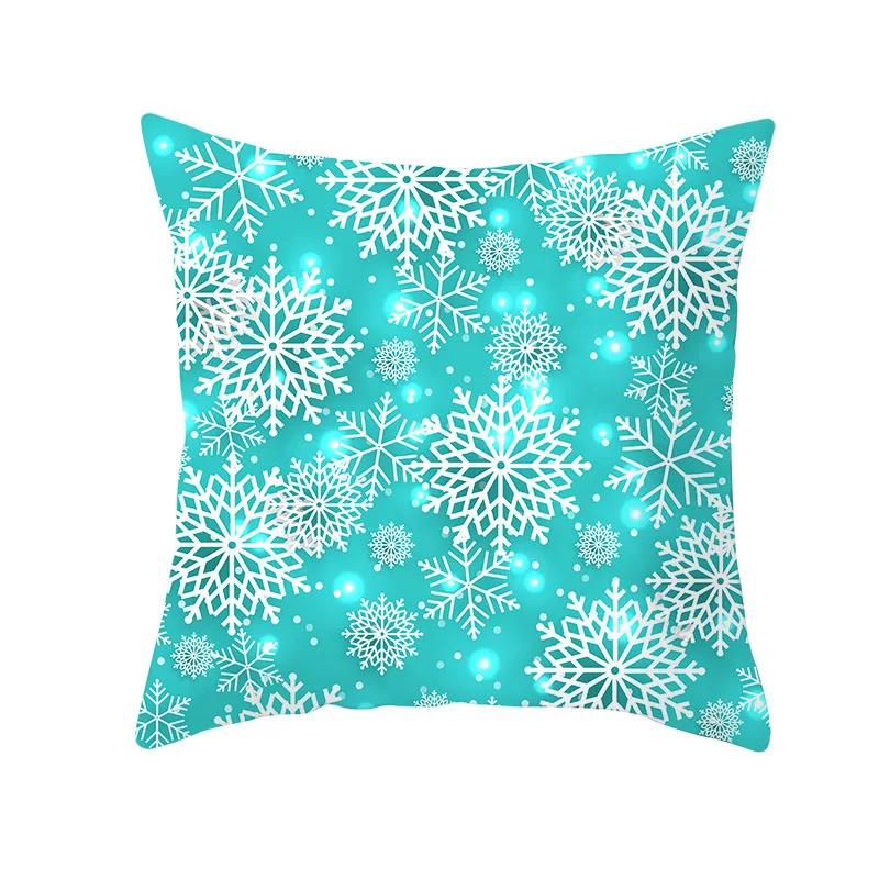 2022 Happy New Year Home Party Decor Cushion Cover Christmas Blue Snowflake Cartoon Printed Pillow Cover Xmas Pillowcase 45x45cm