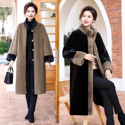 Elegant Faux Mink Velvet Winter Coat for Women Middle Aged and Elderly All In One Fur Overcoat