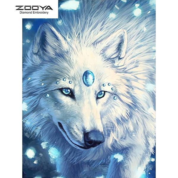 

ZOOYA 3D Алмазная вышивка Картина Вышивка крестом Круглый горный хрусталь Картина Снежный волк