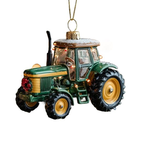 1/3Pcs Christmas Pendant Tractor Wearing Xmas Hat Charm Ornament Snowy Roof Farmhouse Holiday Style Hanging Ornament