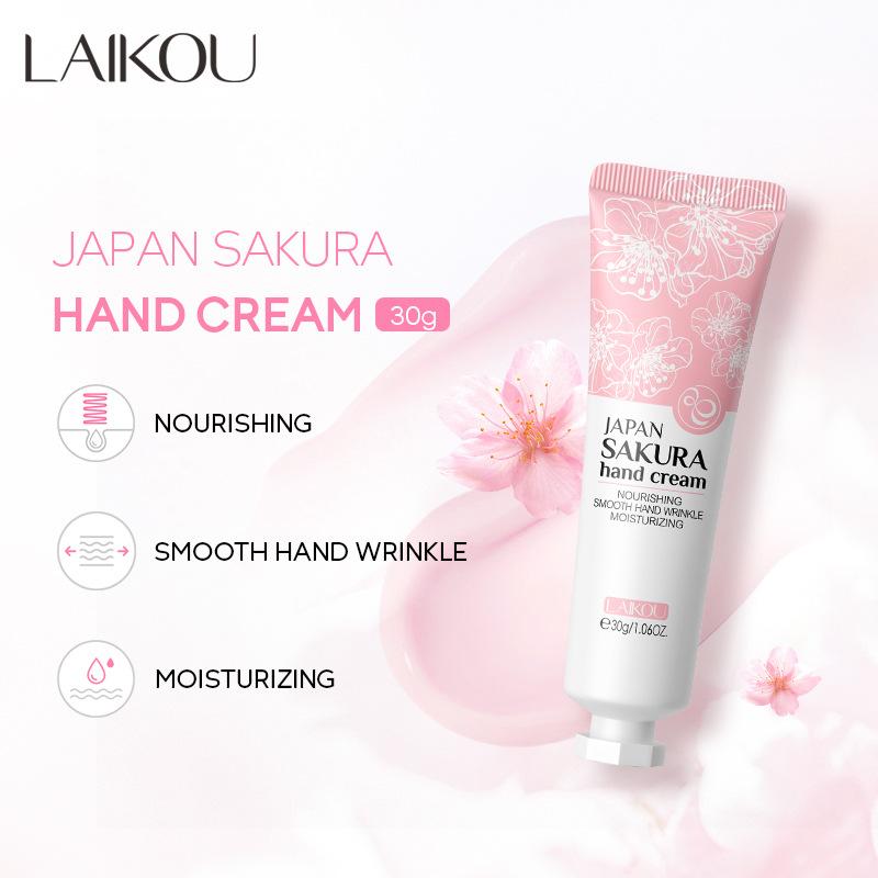 LAIKOU Sakura Krem do rąk Wybielający Usuwający zmarszczki Przeciwpękający Nawilżający Redukujący drobne linie Koreańska pielęgnacja skóry Zdrowie Uroda 30g