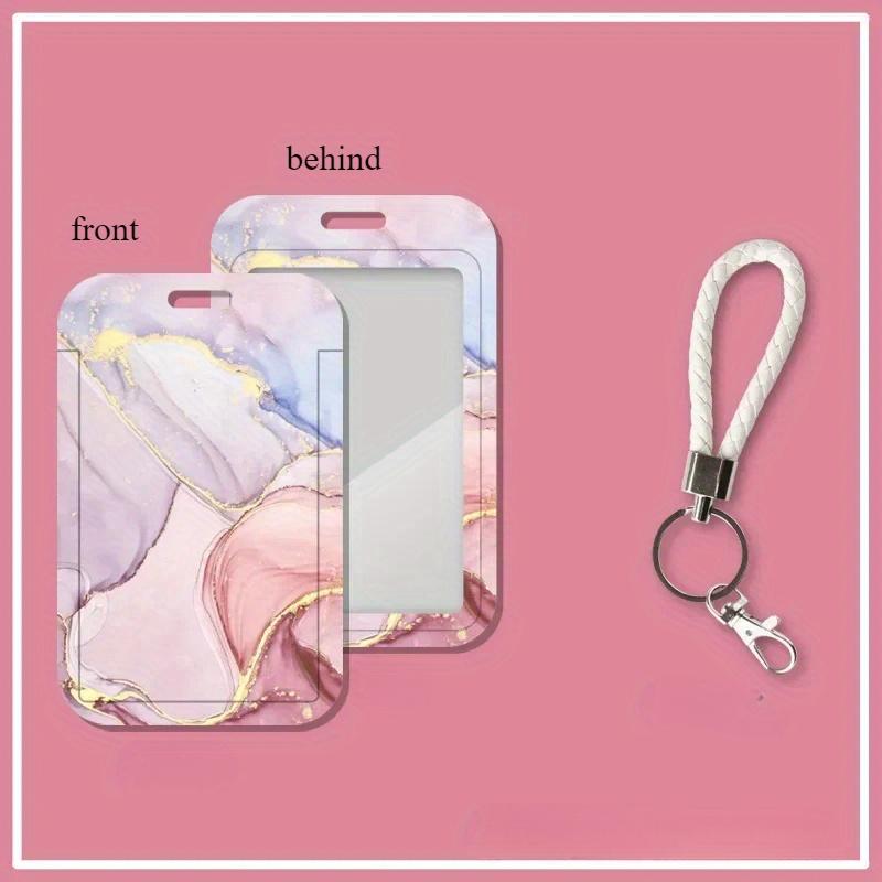 

Мраморный цветной держатель для карт, креативный держатель для автобусных карт с брелоком, протектор для карт офисных работников розовый