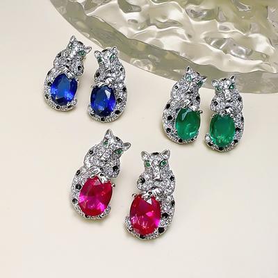 Kajia Fashion Kolorowe Skarby Kolczyki Leopardowe Diament Wysokowęglowy Lekki Luksus Mały Człowiek Wysoki Zmysł Babcia Zielone Gołębie Krew Czerwone Kolczyki