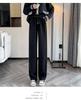 Women's Plus Size Winter 2025 High Waist Wide Leg Fleece-Lined Black Chenille Sweatpants