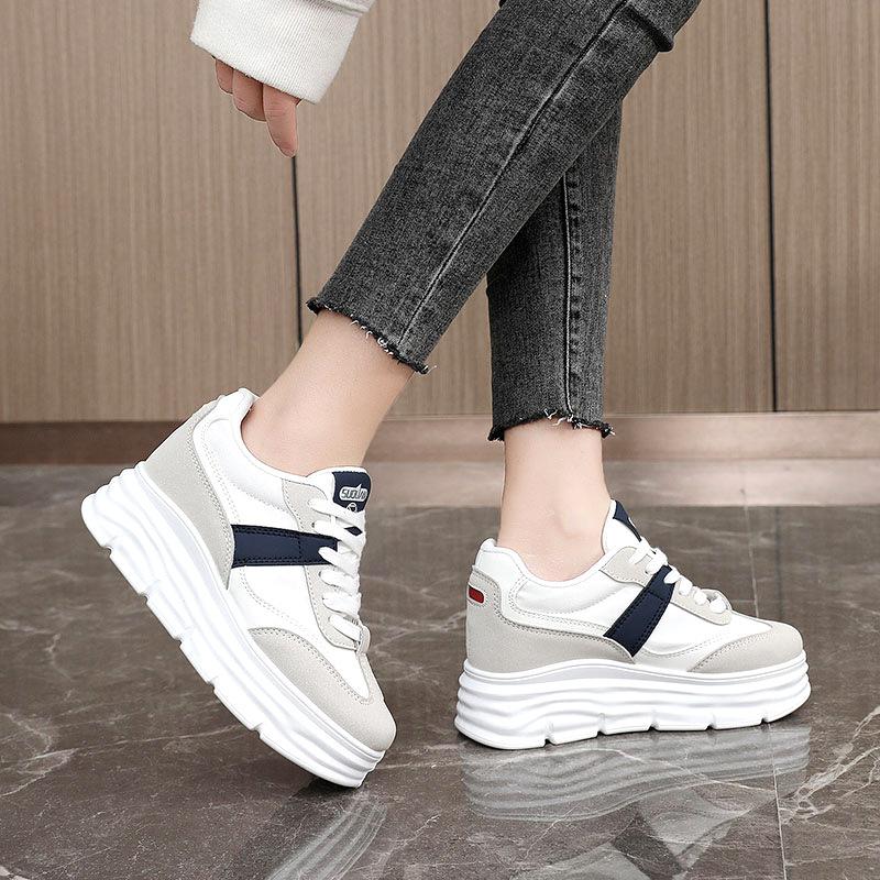 New White Shoes In Summer and Autumn, Thick-soled Color-blocking Student Wear-resistant and Versatile Breathable Board Shoes