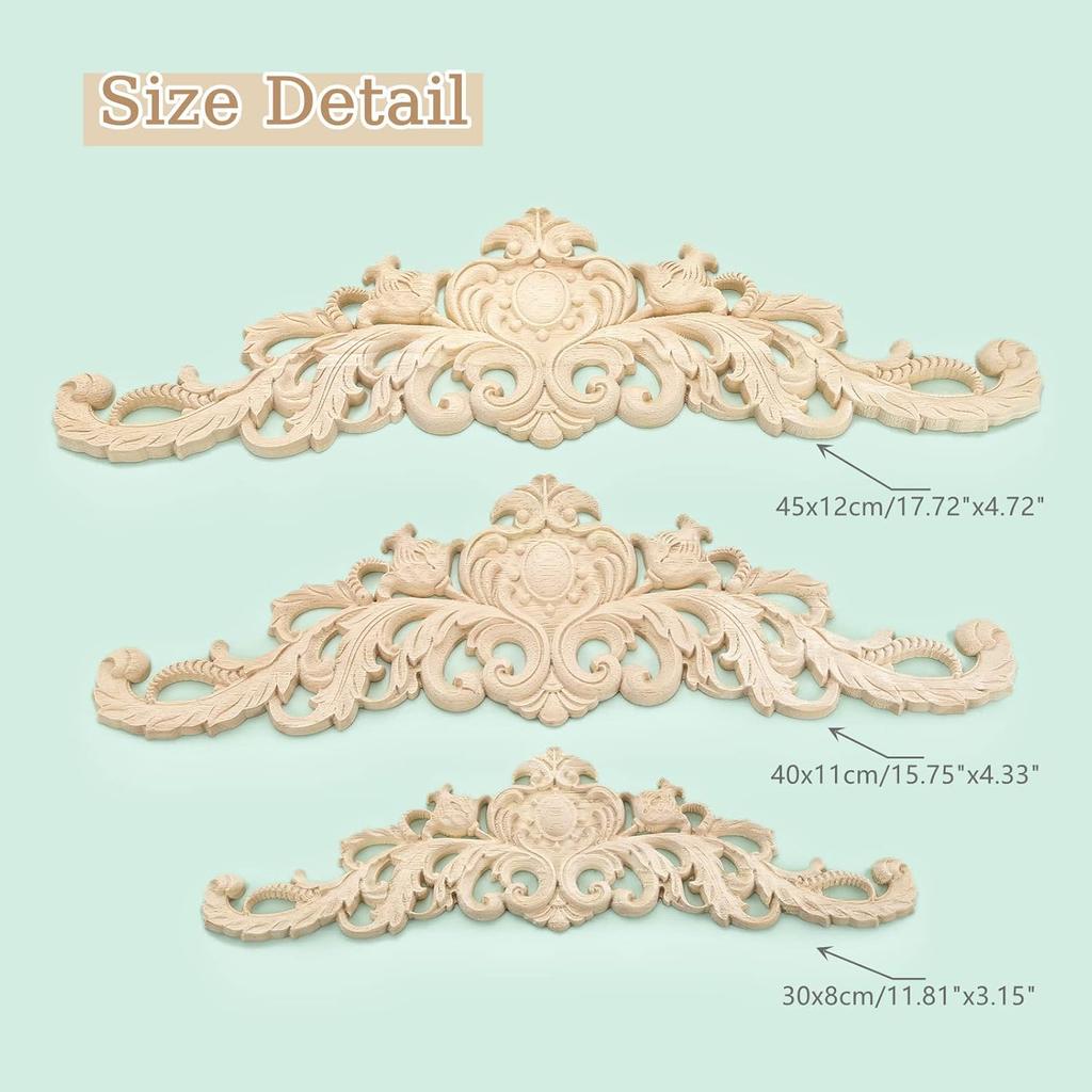 Long Wood Carved Appliques Onlay Unpainted Decorative Corner Carving Decal for Wall Door Cabinet Mirror Closet Wardrobe Dresser