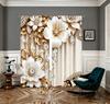 2PCS Digital Printed Curtains, Rhinestone White Flowers Luxury Floral, Window Treatments for Living Room Bedroom Home Decoration