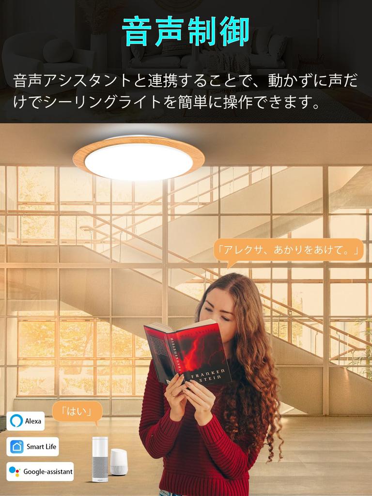 Kazvincita LED Ceiling Light, 40W, 6-8 tatami mat (approx. 12.5 sq ft), Alexa Compatible, Voice Control, Two Built-in Bluetooth Speakers, APP Remote