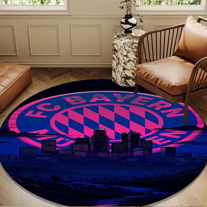 Football Club Neon Cityscape Round Rug for Livingroom,Bedroom, Palyroom, Chair Rug, Area rug, Circle Carpet, Large Size Fan Christmas gift