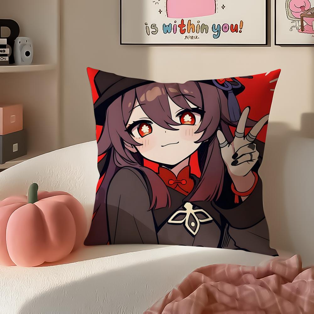 Game Genshin Hu Tao Cushion Cover Pillowcase Short Plush Invisible zipper Room Sofa Cushion Cover