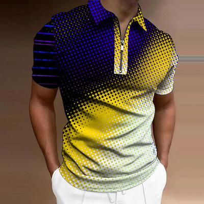Men's Shirt Polo Casual Zip Short Sleeve Fashion Casual Zipper Summer Spring Regular Fit 3D Blue and Yellow Dots Print Shirt