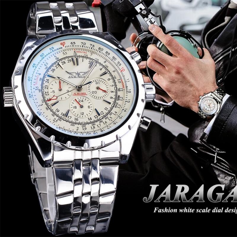 JARAGAR 212 Men New Automatic Mechanical Watch Fashion Business Leisure Multifunctional Stainless Steel Wristwatch for Male Gift